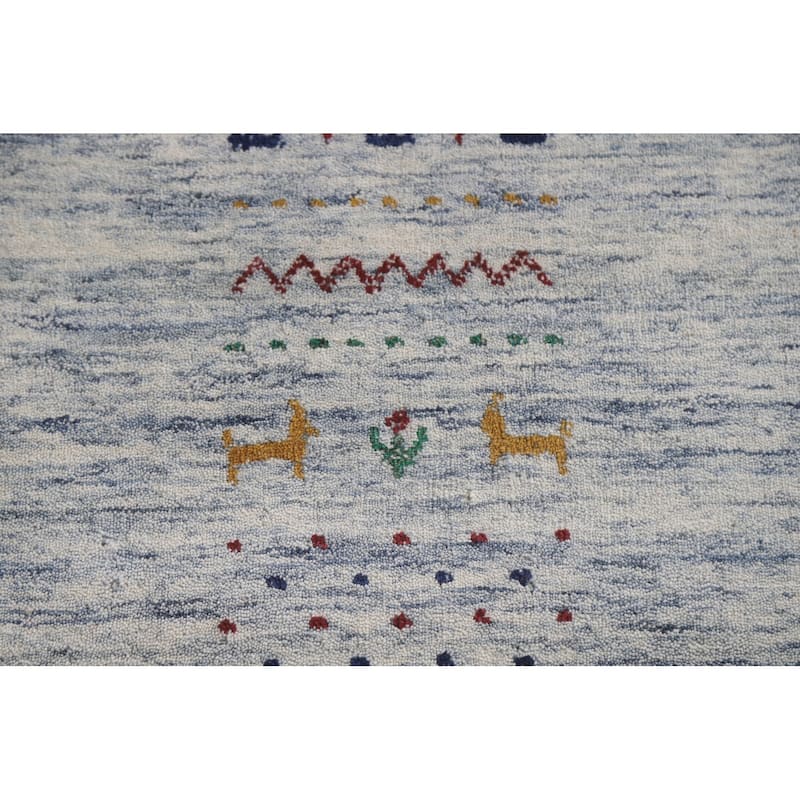 Ivory & Blue Gabbeh Oriental Area Rug Handmade Wool Carpet - 9'1"x 11'10"