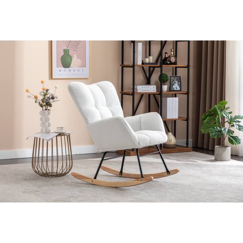 Anmytek Teddy Fabric Nursery Rocking Glider Chair For Living Room Bedroom