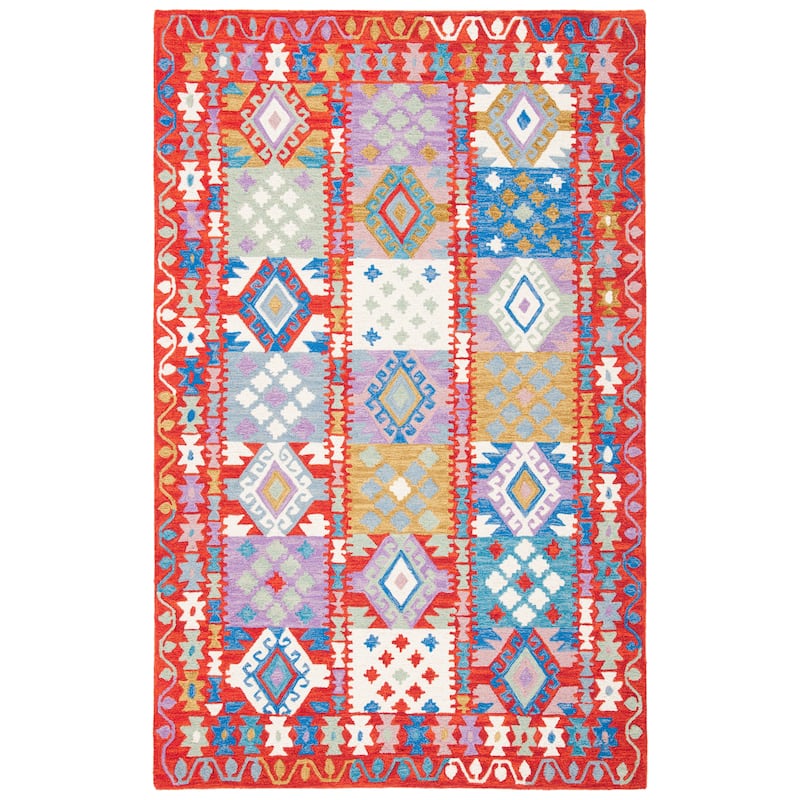 SAFAVIEH Handmade Aspen Þorkatla Boho Tribal Wool Rug - 7' Square - Red/Ivory