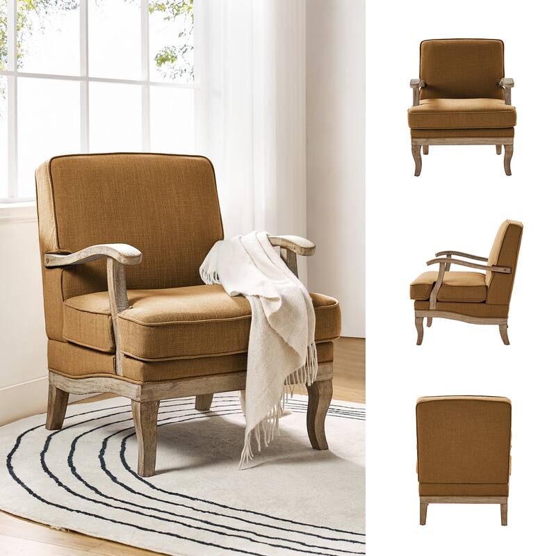 HULALA HOME Rinaldo Farmhouse Polyester Armchair with Comfortable Backrest and Solid Wood Legs Set of 2