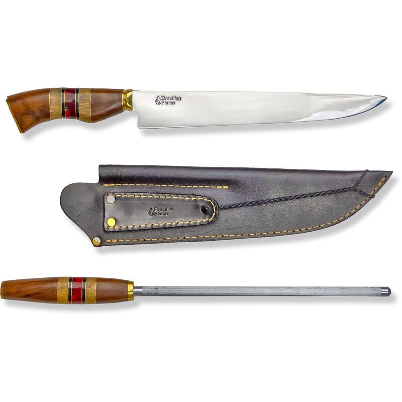 Brazilian Flame Chef Ribs 10-inch Stainless Steel Knife with Sharpener - N/A