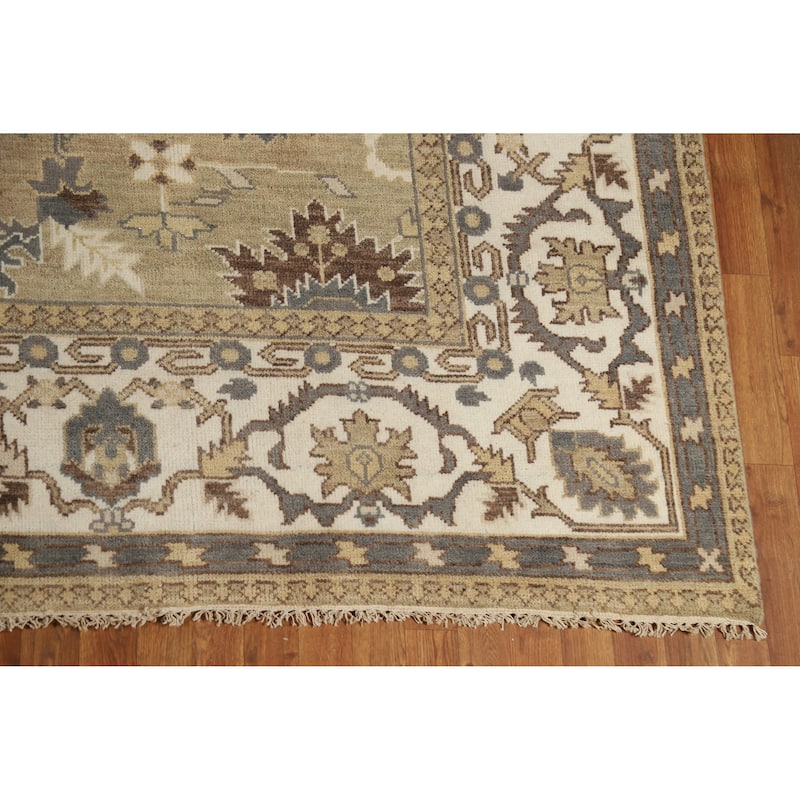 Earth Tone Oushak Style Area Rug Hand-Knotted Transitional Wool Carpet - 9'0" x 11'10"