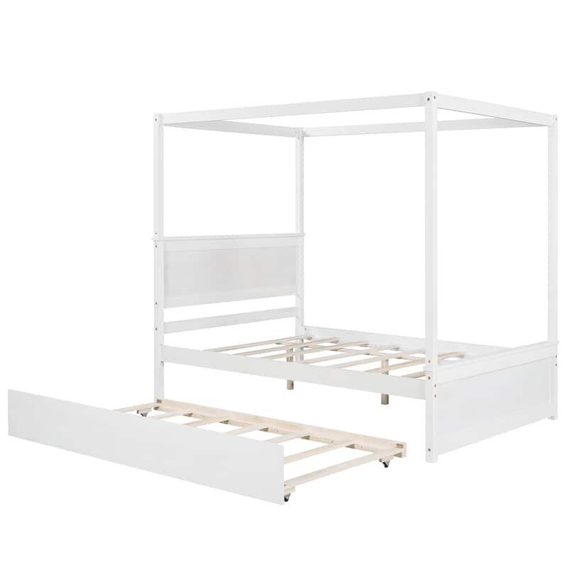 Canopy Platform Bed with Trundle and Support Slats