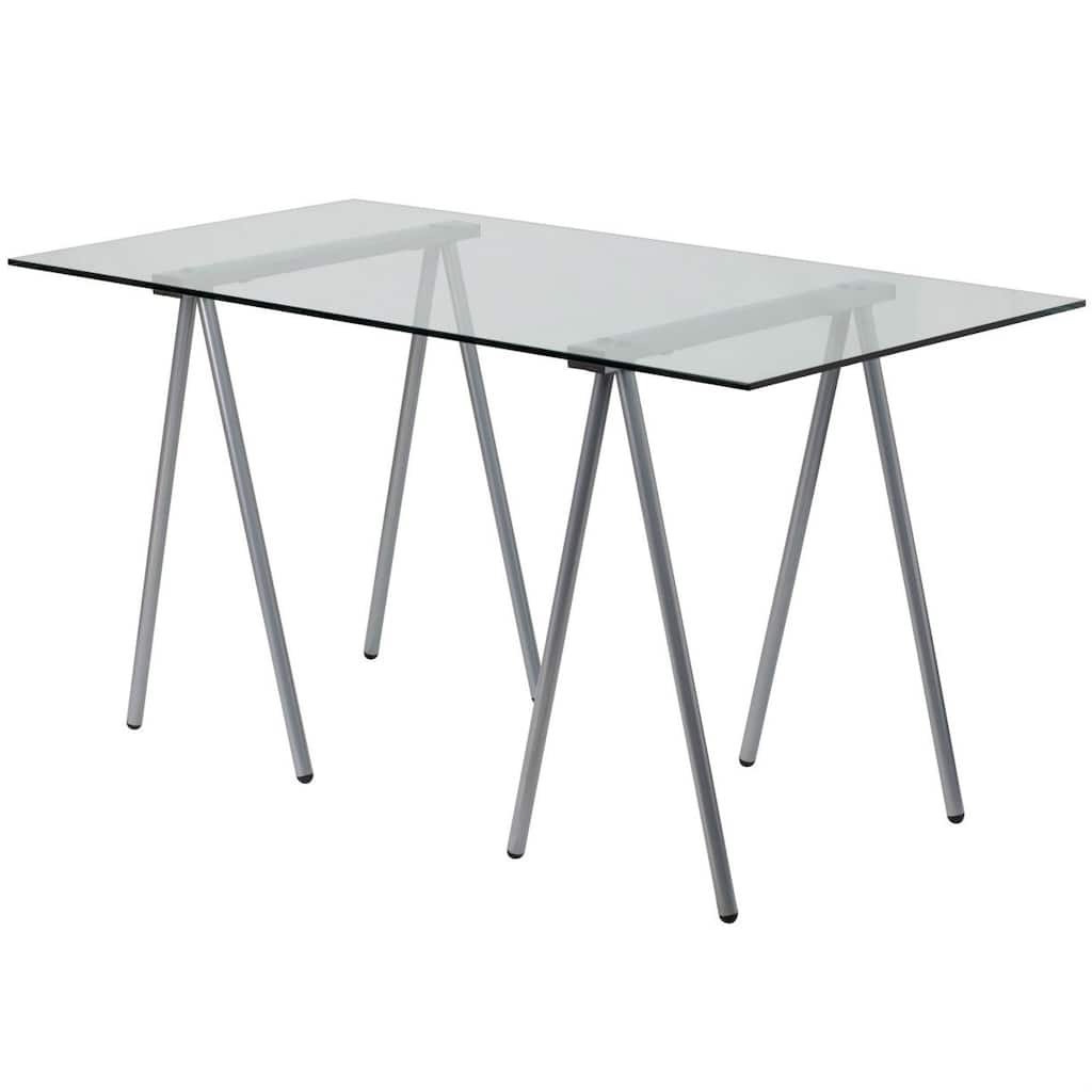 Modern Clear Tempered Glass Top Table with Metal Legs - 55.06W x 27.50D x 28.50H in.
