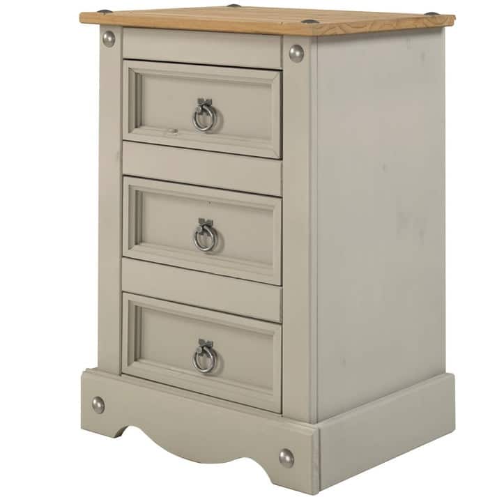 Wood Nighstand 3 Drawers Corona | Furniture Dash - Grey wash color.