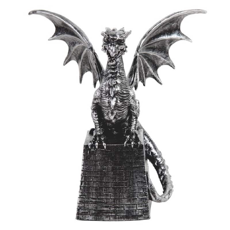Q-Max 7.5"H Medieval Silver Dragon on Pedestal Guardian Statue Fantasy Decoration Figurine