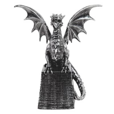 Q-Max 7.5"H Medieval Silver Dragon on Pedestal Guardian Statue Fantasy Decoration Figurine