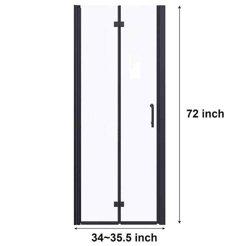 72"H 30"/32"/34"/36"W Adjustable Width Semi-Frameless Pivot Shower Door with Reversible Installation - 72"x34" - Black