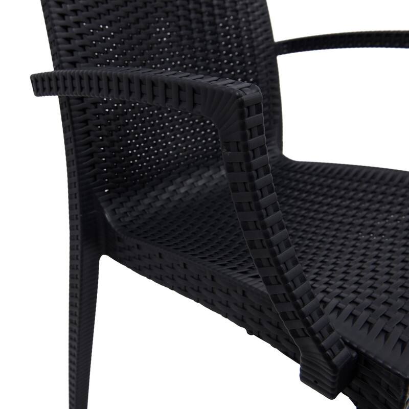 Mace Modern Woven Dining Chair with UV Protection, Armrests, Stackable Design for Indoor & Outdoor Use (Set of 4)
