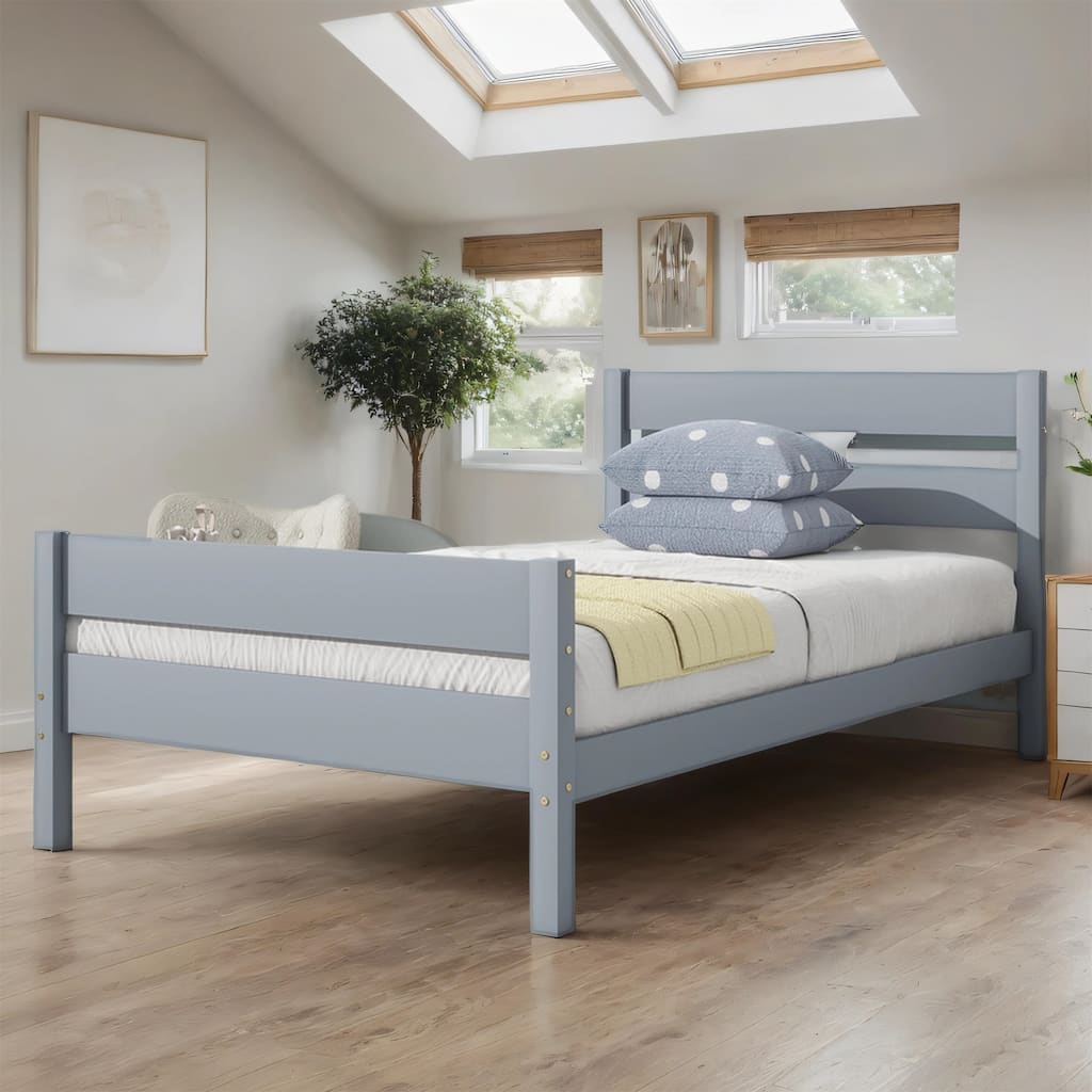 Twin Size Platform Bed with Headboard and Footboard, Rubber Wood
