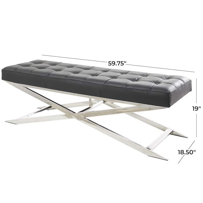 Leather Home Bench or Stool with Stainless Steel Supports - Black or White - Roche River Decor