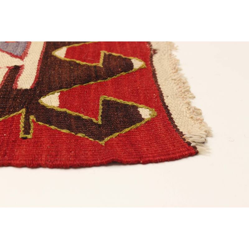 ECARPETGALLERY Flat-Weave Sivas Red Wool Kilim - 4'10 x 10'1