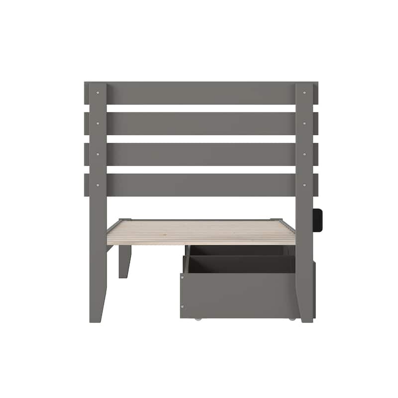 Twin XL Platform Bed with USB Charger & Drawers - Grey Modern Storage Bed