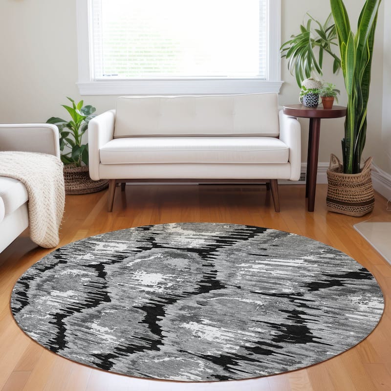 Premium Washable Super Soft Modern Abstract Mayfield Rug - Black - 8' x 8' - Round