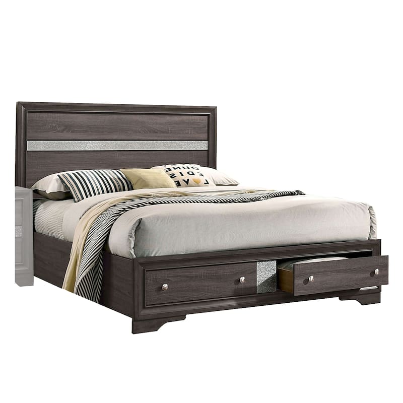 Isy Four Piece King Size Bedroom Set, Silver Accent Knobs, Contemporary Gray
