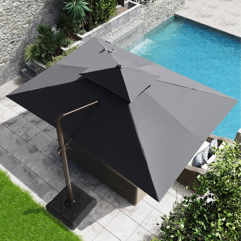 10X12.5 FT Outdoor Dual Top Patio Offset Umbrella 360 degrees Rotation with Base