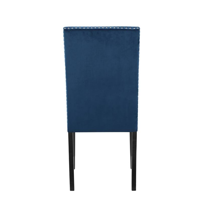 Simple Velvet Upholstered Dining Chair Leisure Chair with Nailhead Trim, Blue Side Chair Reception Chair with Wood Legs