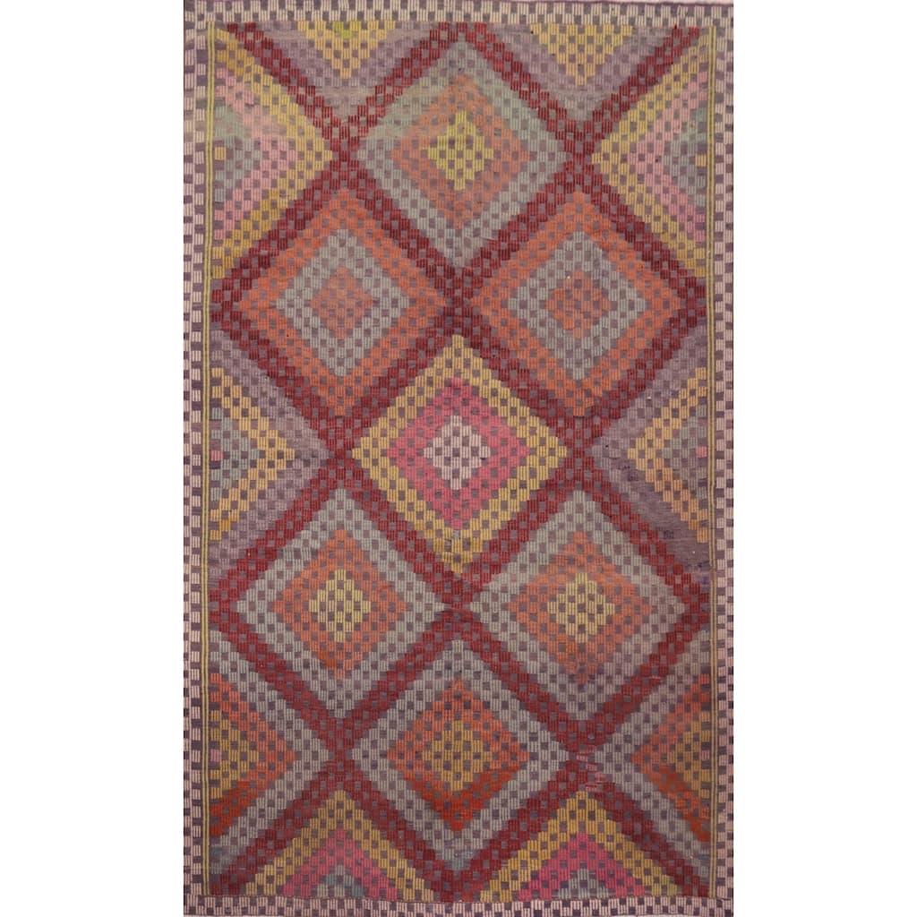 Hand Woven Oriental 100% Wool Carpet Southwestern Tribal Multi-Colored Kilim Area Rug - 9' 2'' X 5' 10''