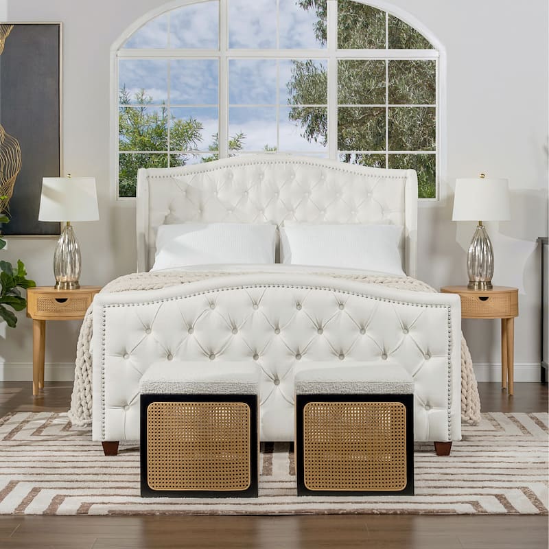 Angelina Upholstered Tall Tufted Wingback Bed Frame