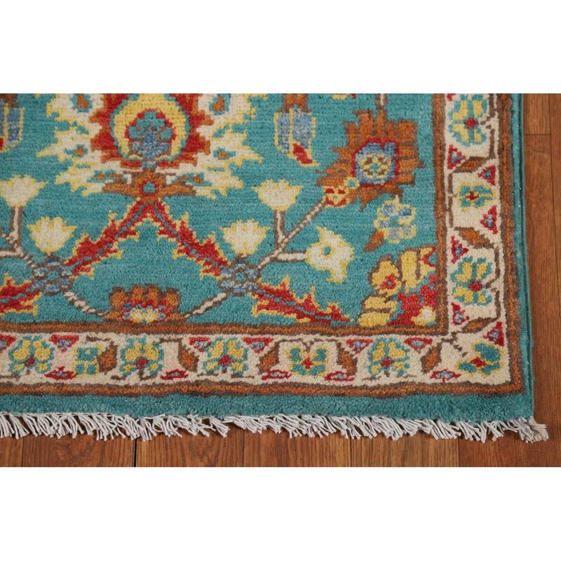 Turquoise Blue Kazak Oriental Foyer Rug Hand-Knotted Wool Carpet - 2'0" x 3'0"
