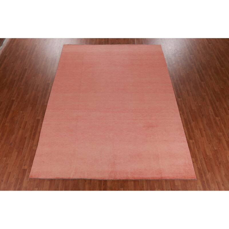 Hand Knotted Oriental 100% Wool Carpet Modern Solid Pink Gabbeh Area Rug - 11' 10'' X 8' 11''