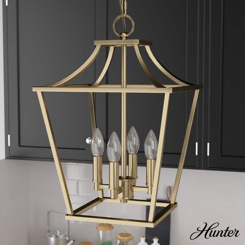 Hunter 12" Laurel Ridge 4-Light Lantern Pendant - Kitchen Island, Dining room, Entry - Modern Farmhouse, Industrial, Candle - Alturas  Gold