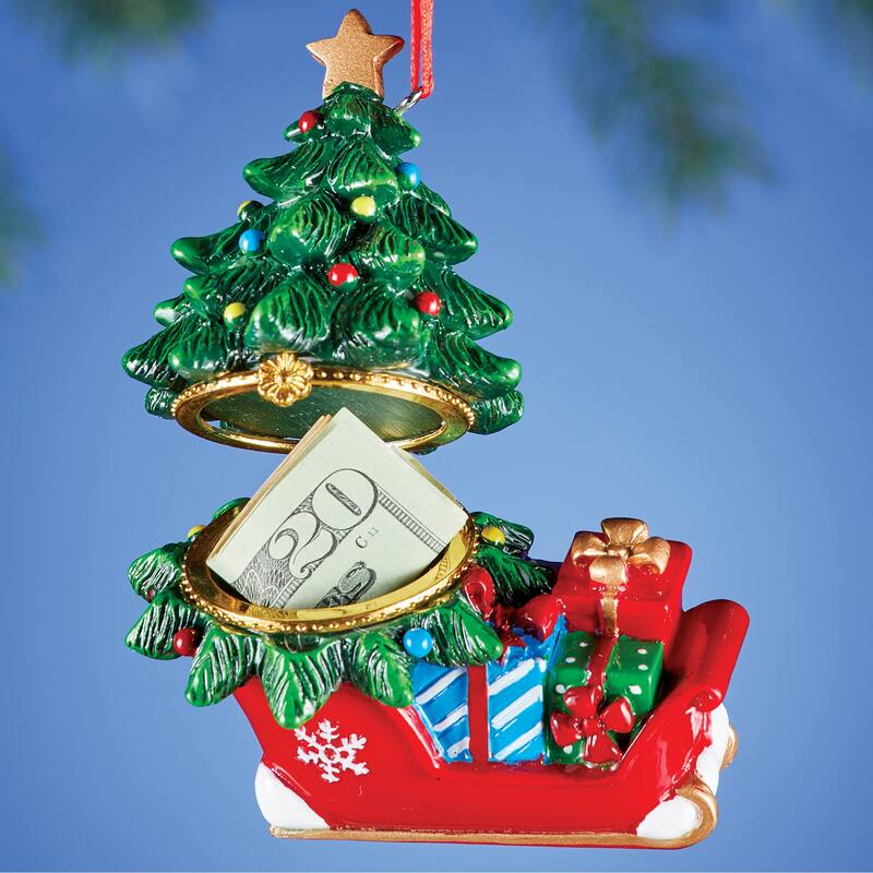 Hand Painted Holiday Trinket Box Ornament - 5.000 x 3.800 x 3.250