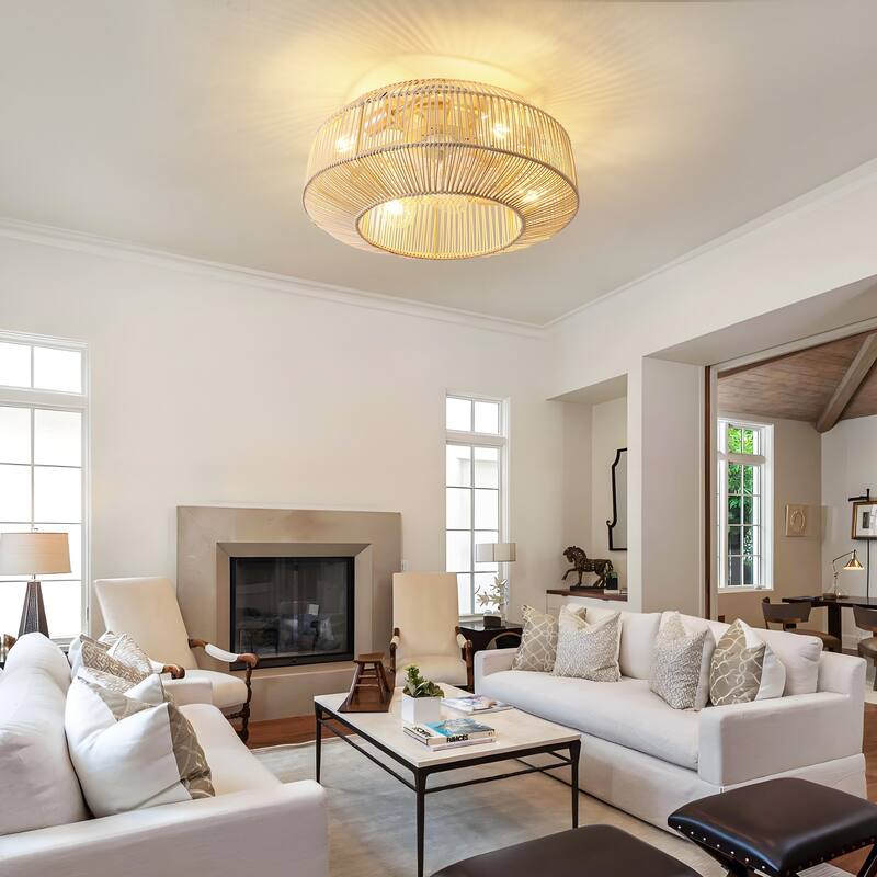 20 Inch Boho Ceiling Fans with Light Flush Mount - 4-Light