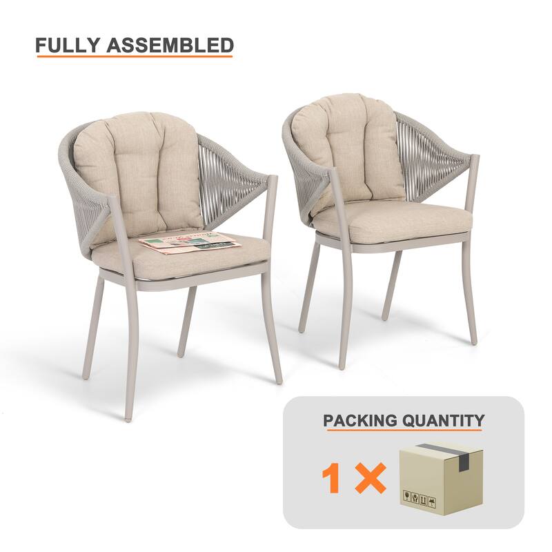 Outdoor 2-Piece Woven Rope Conversation Chair Set with Cushions