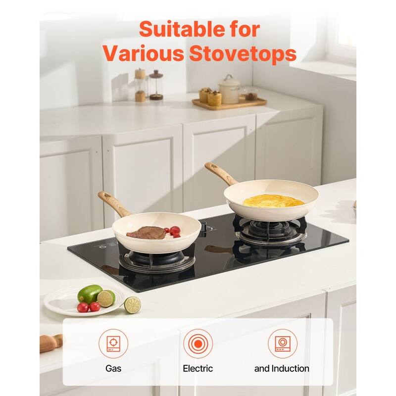 3-Piece Aluminum Frying Pan Set Nonstick Skillets Heat-Resistant Handles for All Stovetops - Large Pan Size: 19 x 11 x 3 in