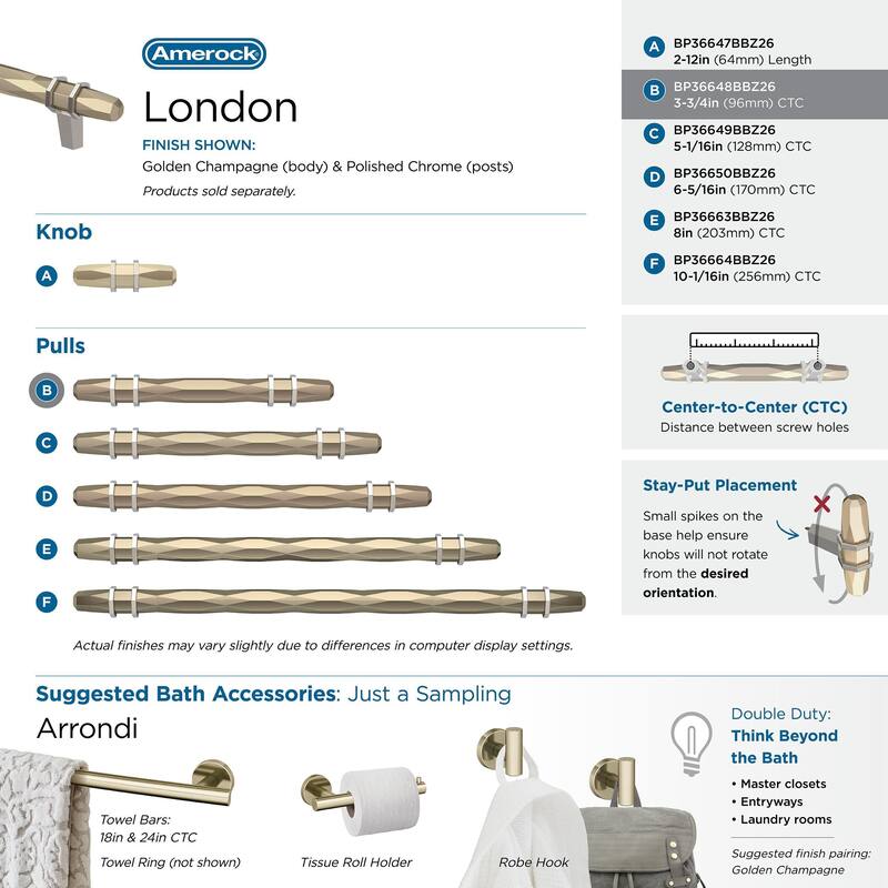 Amerock London 3-3/4 in (96 mm) Center-to-Center Golden Champagne/Polished Chrome Cabinet Pull
