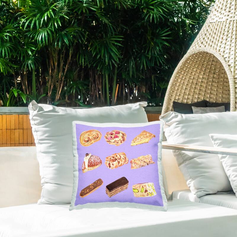Stupell Bakery Goods on Purple Printed Outdoor Throw Pillow Design by Melissa Wang