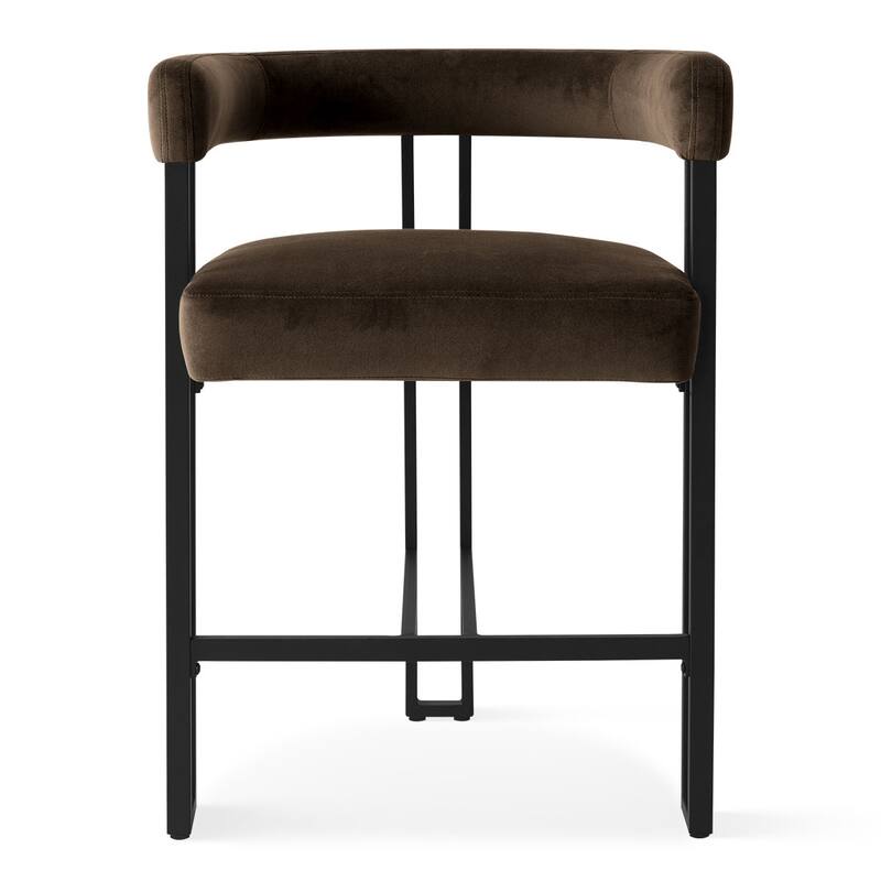 24" Seat Height Upholstered Velvet Solid back Counter Stool (Set os 4)