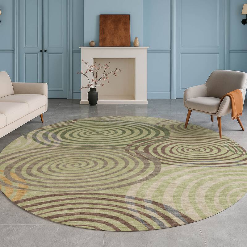 Machine Washable Indoor/ Outdoor Contemporary Swirls Chantille Rug