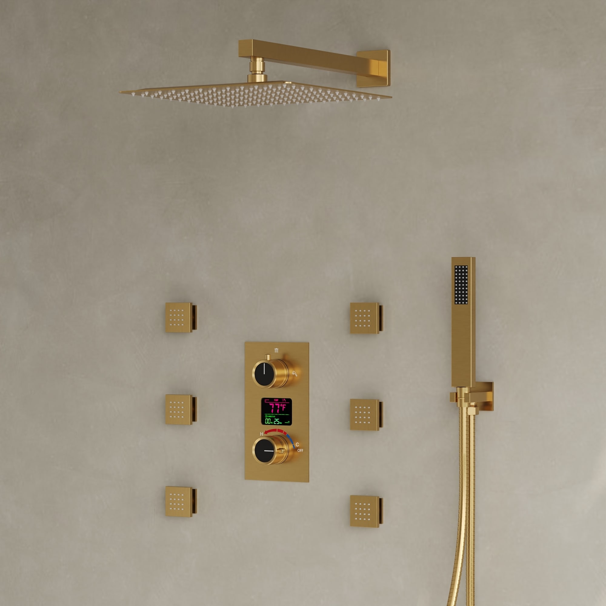 LCD Digital Display Shower System ,12" High-Pressure Rainfall Shower Head with Pressure-Balanced Valve