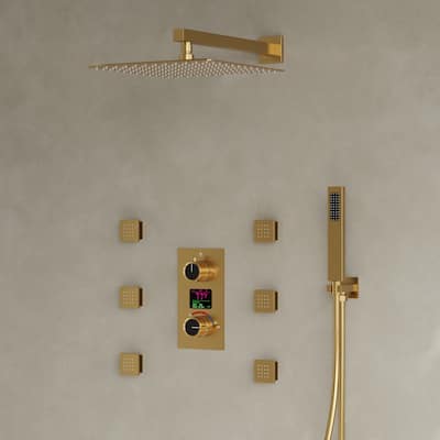 LCD Temperature Display 12" High-Pressure Shower System With Pressure Balancing Diverter Valve - 12-Inch