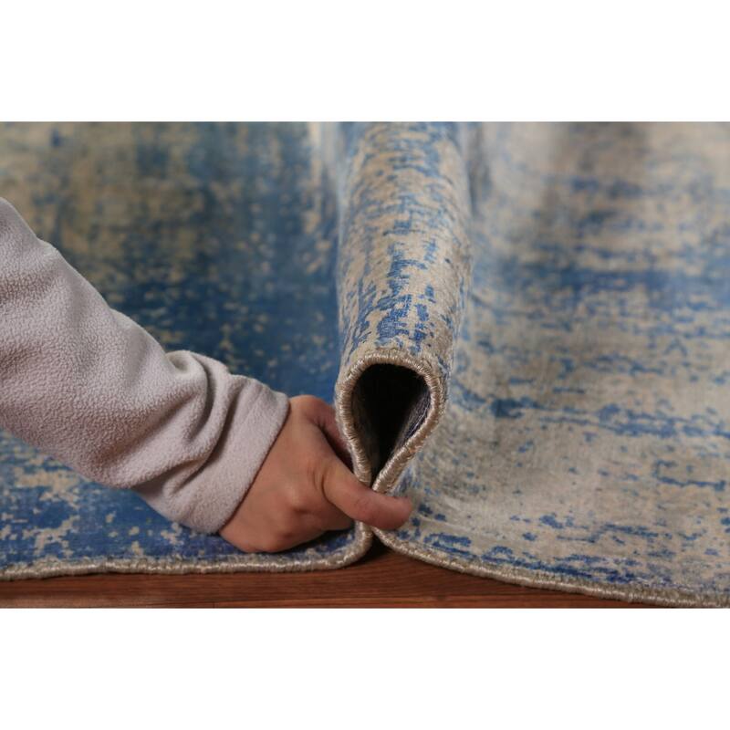 Contemporary Abstract Indian Rug Hand-Knotted Multi-Color Wool Carpet - 5'7"x 7'10"