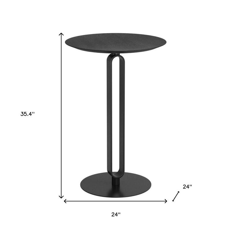 HomeRoots 24" Black Wood and Steel Rounded Bar Table - 24.00 in. x 35.40 in. x 24.00 in.