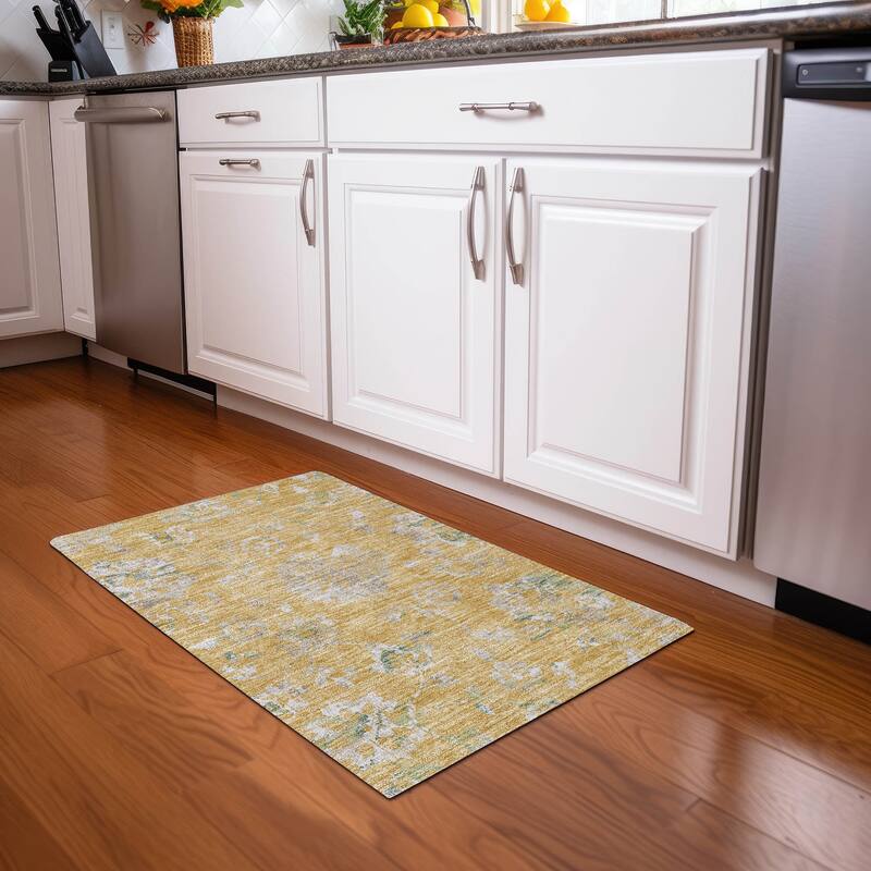 Premium Washable Super Soft Floral Whimsy Mayfield Rug - Gold - 1'8" x 2'6"