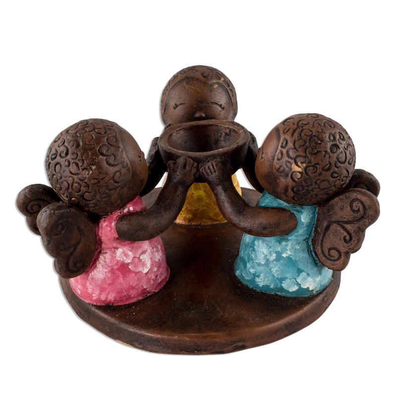 Novica Handmade Angel Trio Ceramic Tealight Candleholder