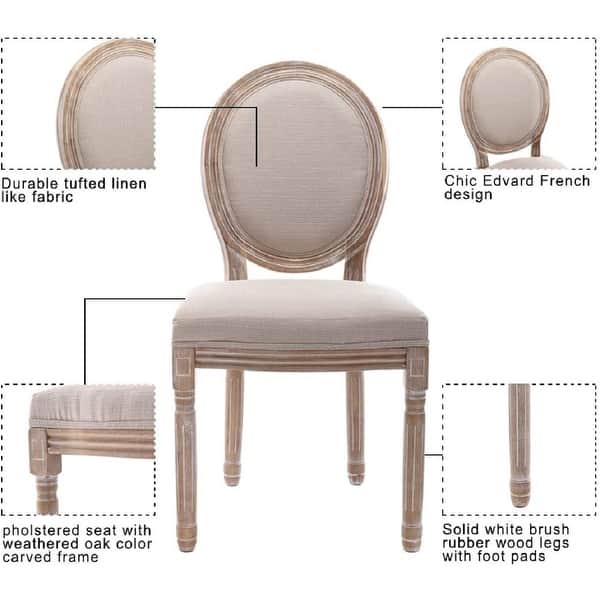 dimension image slide 0 of 2, Mieres French Vintage Upholstered Dining Chair, Side Chair(Set of 2)