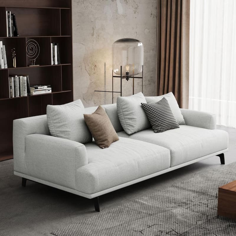 Square Arm Fabric Straight Sofa in Beige - 66.1'' W