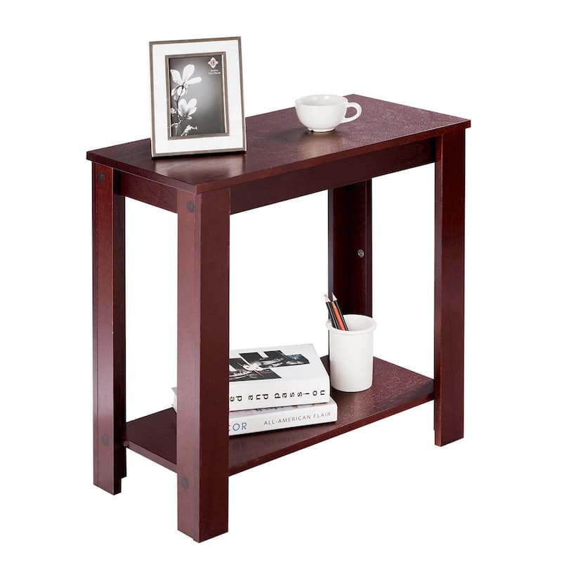 Costway Chair Side Table Coffee Sofa Wooden End Shelf Living Room - Wood - Brown