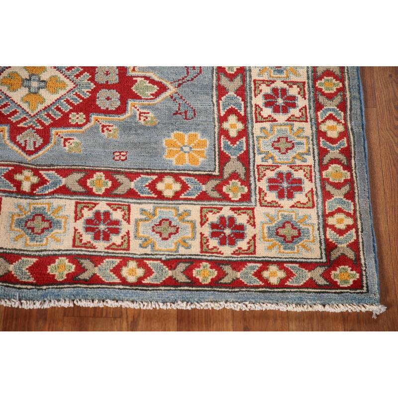 Light Blue Kazak Oriental Accent Rug Hand-Knotted Wool Carpet - 3'6"x 4'10"