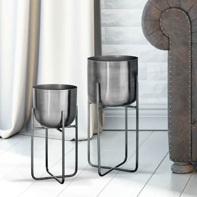 Iron Planter And Stand 17.5-20.5" Set Of 2
