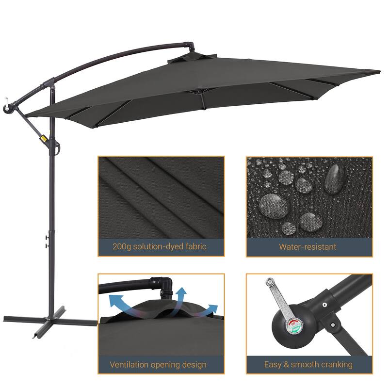 LIVOOSUN 8.2x8.2ft Offset Patio Umbrella Hanging Umbrella w/Steel Ribs