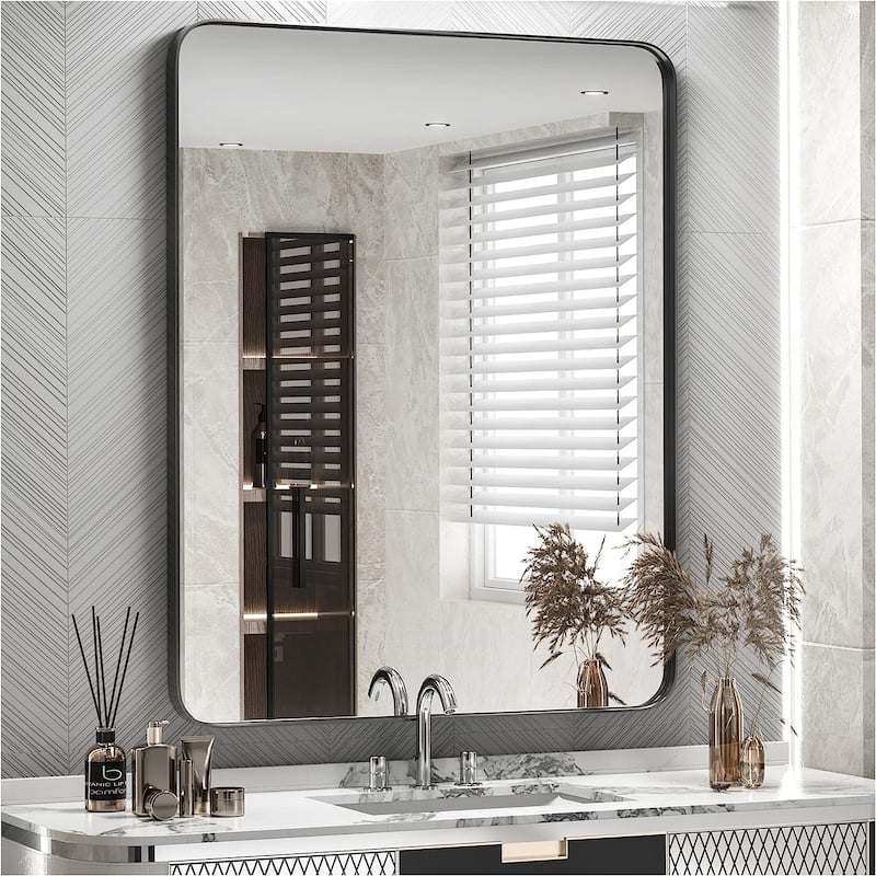 TokeShimi Modern Metal Frame Bathroom Vanity Wall Mirror - 24x36 - Black