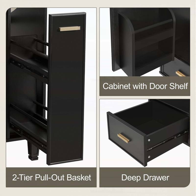 Freestanding Vanity Set with Door Shelf,Deep Drawer,2-Tier Pull-Out Basket