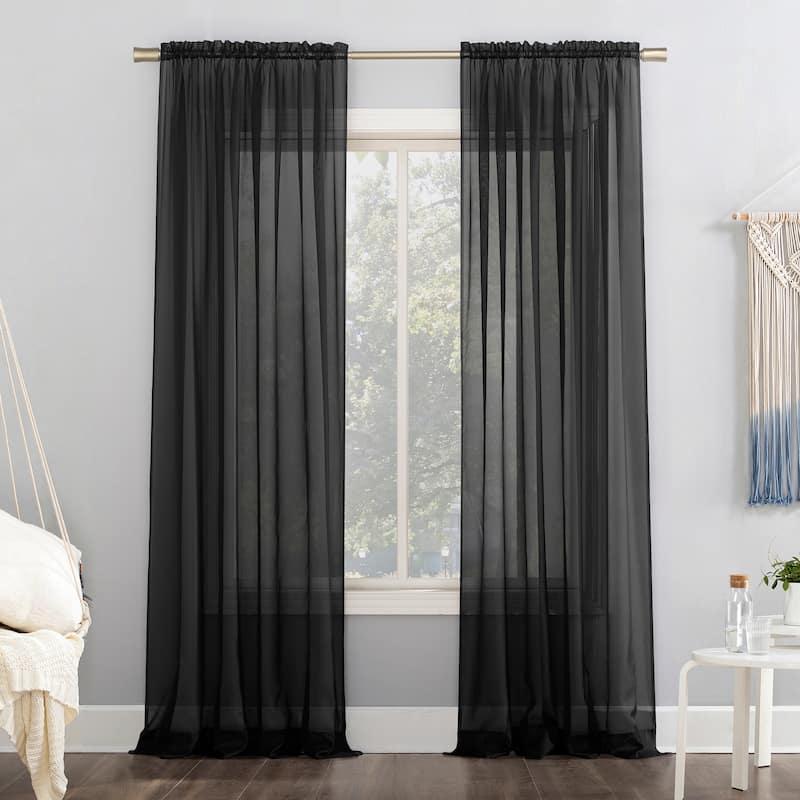 No. 918 Emily Voile Sheer Rod Pocket 1-Piece Curtain Panel, Single Panel - 59x84 - Black