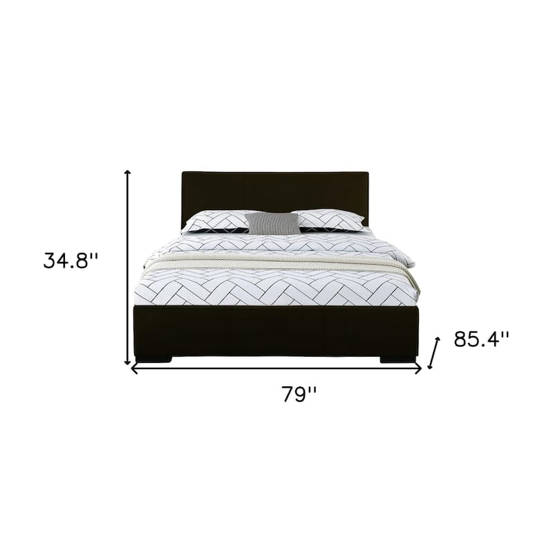Black Faux Leather King Bed Frame with Panel Headboard and Wood Slat Support